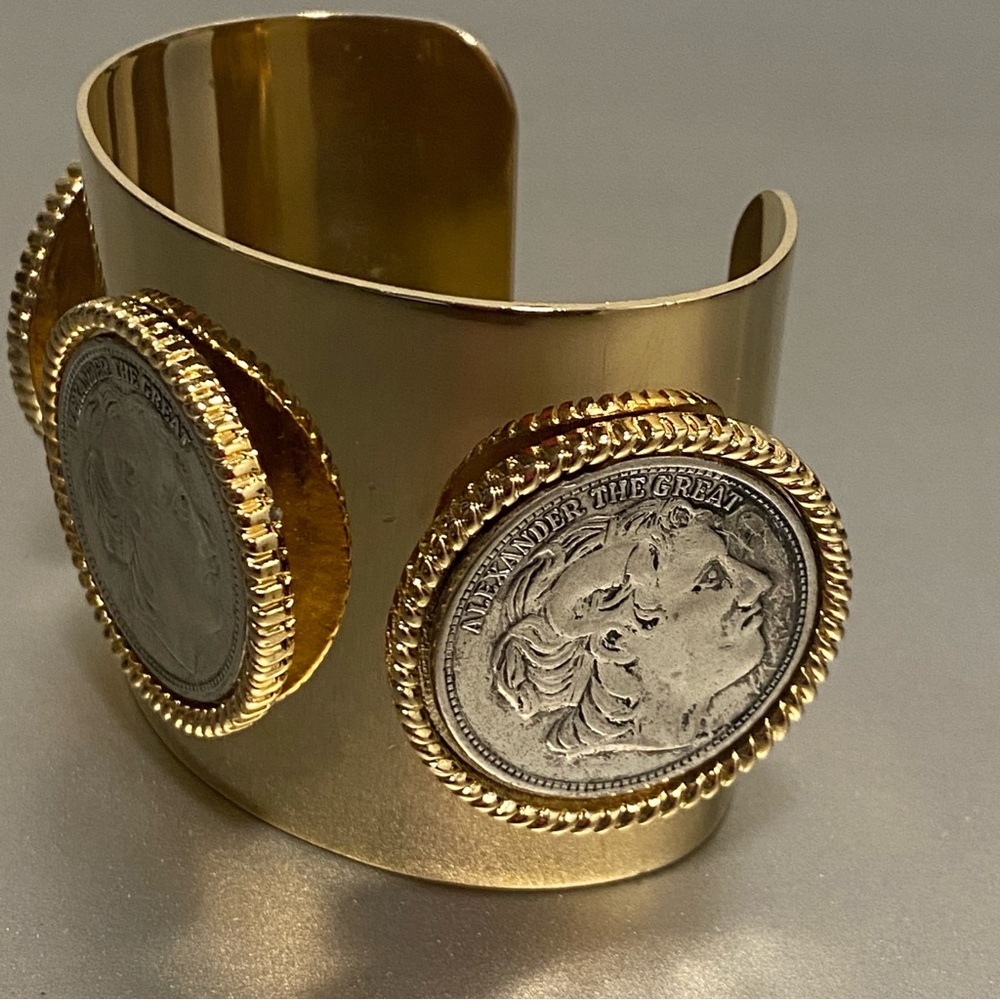 Large Roman Coin Gold Cuff Bracelet With Silver Coins “Alexander The Great” - Picture 7 of 10